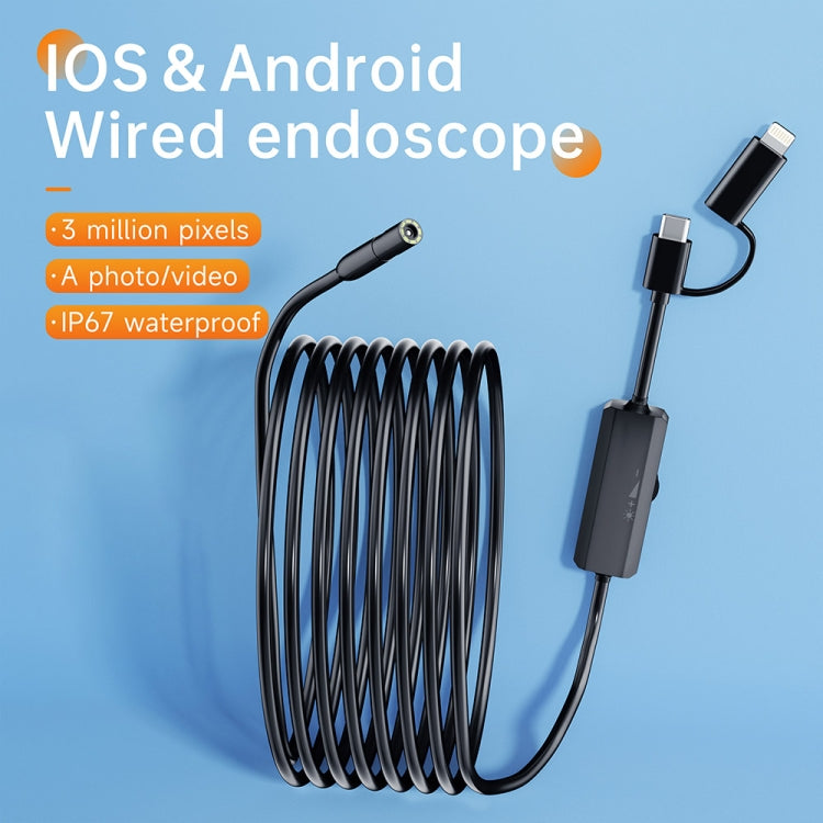 AN112 2 in 1 USB-C / Type-C + 8 Pin Interface 8mm HD Industry Endoscope, Length:10m Hard Tube -  by PMC Jewellery | Online Shopping South Africa | PMC Jewellery | Buy Now Pay Later Mobicred