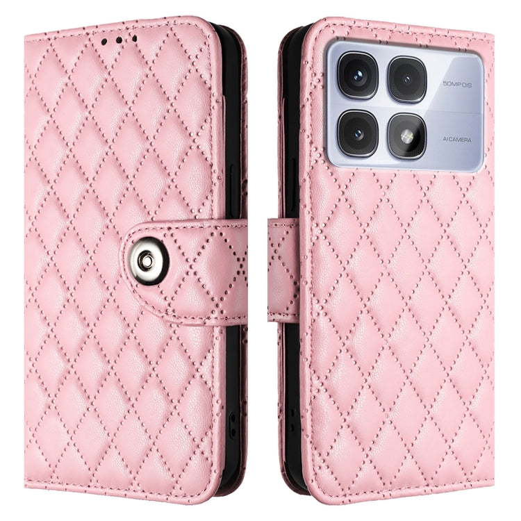 For Redmi K70 Ultra 5G Global Rhombic Texture Flip Leather Phone Case with Lanyard(Pink) - Xiaomi Cases by PMC Jewellery | Online Shopping South Africa | PMC Jewellery | Buy Now Pay Later Mobicred