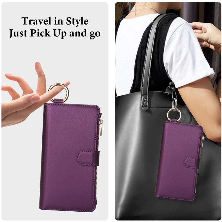 For iPhone 16 Plus Crossbody Ring Multifunctional Wallet Leather Phone Case(Dark Purple) - iPhone 16 Plus Cases by PMC Jewellery | Online Shopping South Africa | PMC Jewellery | Buy Now Pay Later Mobicred