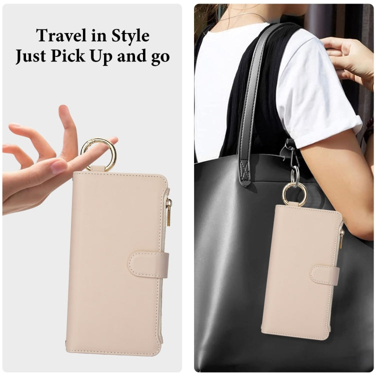 For iPhone 16 Crossbody Ring Multifunctional Wallet Leather Phone Case(White) - iPhone 16 Cases by PMC Jewellery | Online Shopping South Africa | PMC Jewellery | Buy Now Pay Later Mobicred