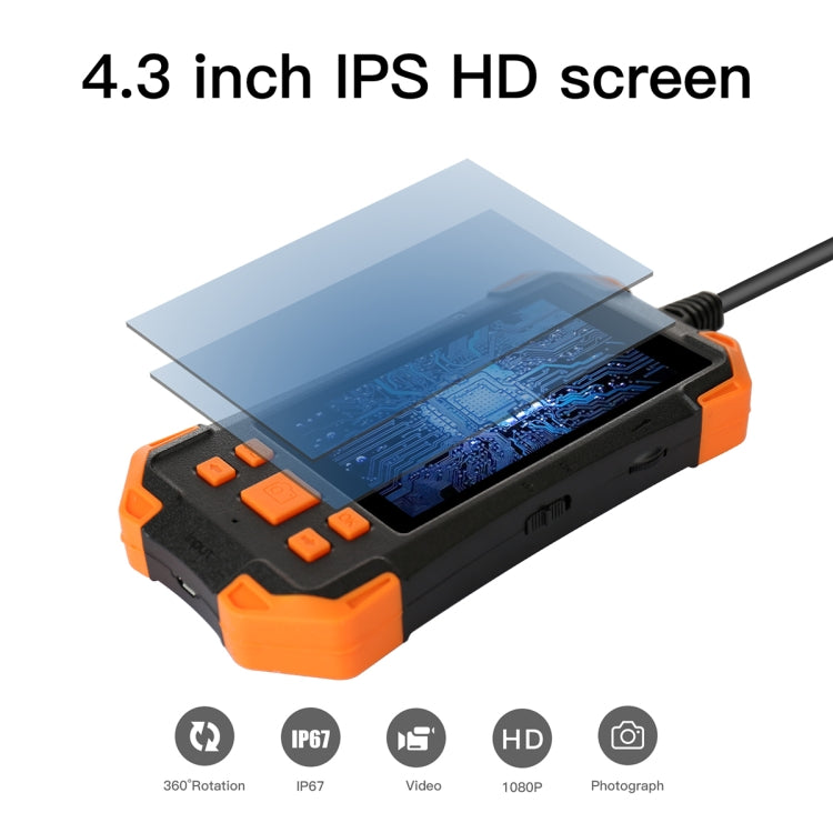 T20 4.3 inch IPS Screen 5.5mm Single Camera IP67 Waterproof Hard Cable Digital Endoscope, Length:5m(Black Orange) -  by PMC TechLife | Online Shopping South Africa | PMC TechLife | Buy Now Pay Later Mobicred