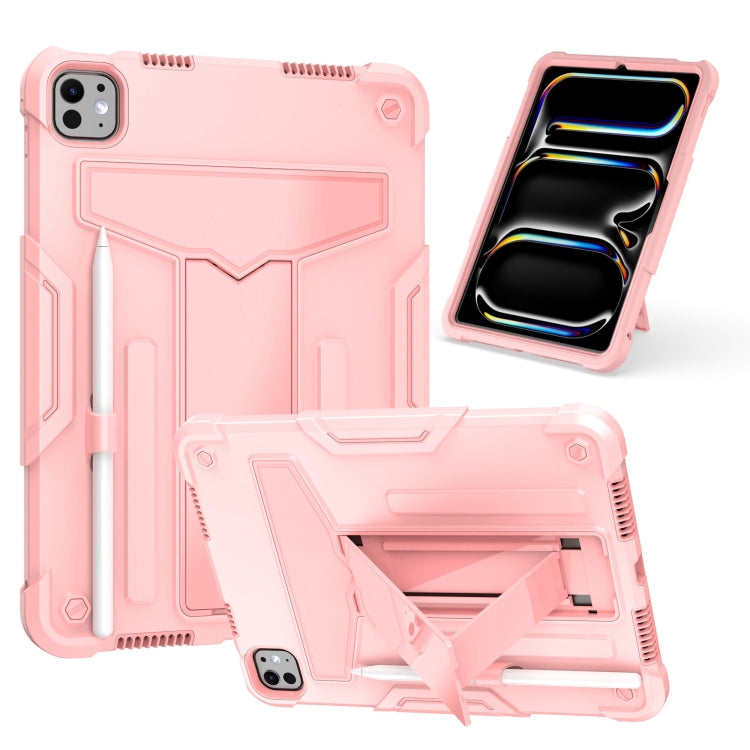 For iPad Pro 11 2024 T Holder Robot Silicone Hybrid PC Tablet Case(Rose Gold) - iPad Pro 11 2024 Cases by PMC Jewellery | Online Shopping South Africa | PMC Jewellery | Buy Now Pay Later Mobicred