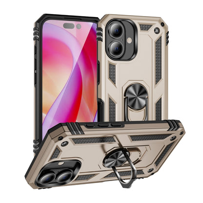 For iPhone 16 Shockproof TPU Hybrid PC Phone Case with Holder(Gold) - iPhone 16 Cases by PMC Jewellery | Online Shopping South Africa | PMC Jewellery | Buy Now Pay Later Mobicred