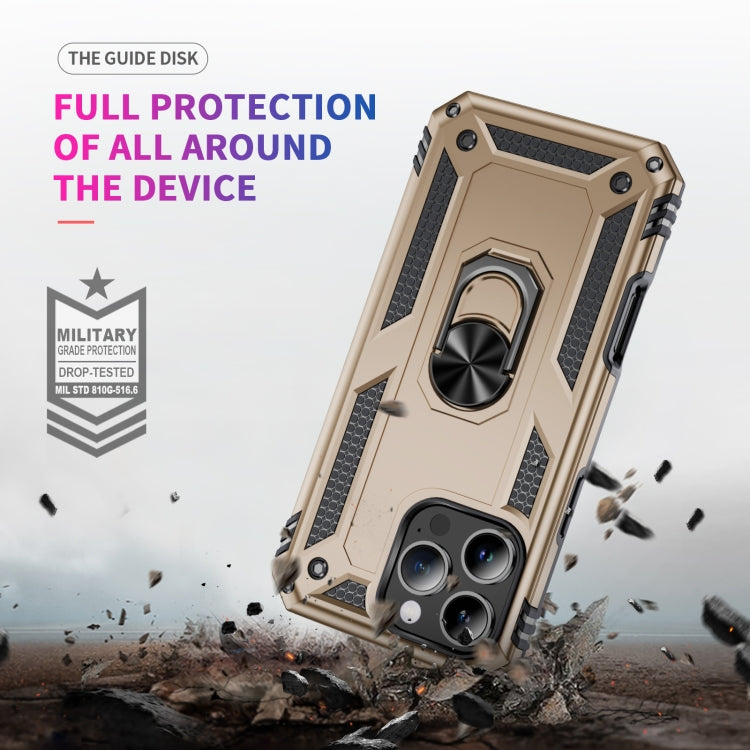 For iPhone 16 Pro Shockproof TPU Hybrid PC Phone Case with Holder(Gold) - iPhone 16 Pro Cases by PMC TechLife | Online Shopping South Africa | PMC TechLife | Buy Now Pay Later Mobicred