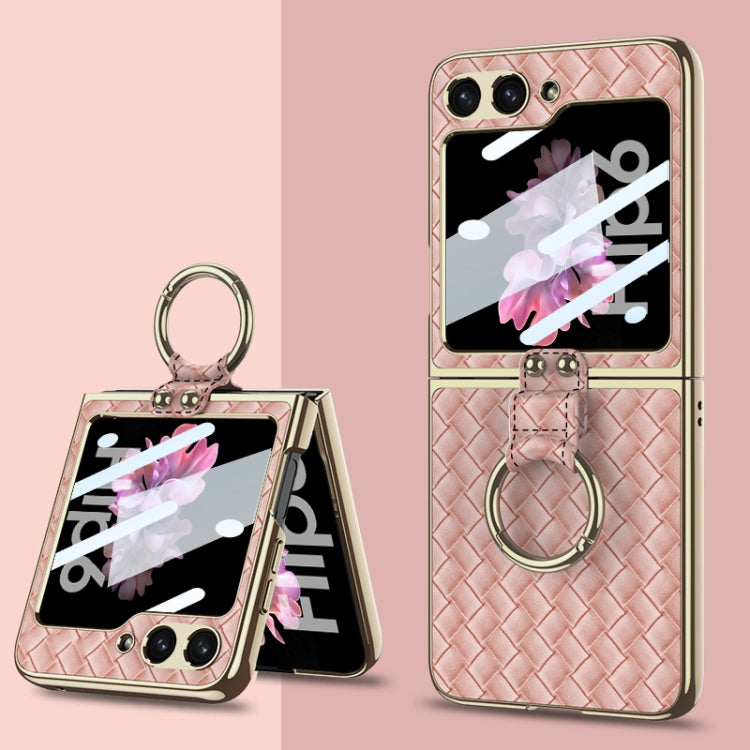 For Samsung Galaxy Z Flip6 GKK Integrated Plating Weave Texture Phone Case with Ring Holder(Pink) - Galaxy Z Flip6 5G Cases by GKK | Online Shopping South Africa | PMC Jewellery | Buy Now Pay Later Mobicred