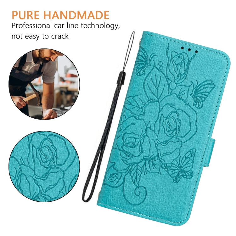 For Samsung Galaxy S25+ 5G Embossed Rose RFID Anti-theft Leather Phone Case(Light Blue) - Galaxy S25+ 5G Cases by PMC Jewellery | Online Shopping South Africa | PMC Jewellery | Buy Now Pay Later Mobicred