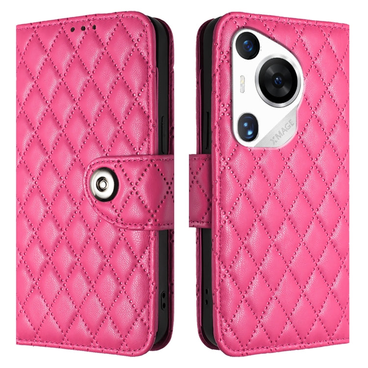 For Huawei Pura 70 Pro Rhombic Texture Flip Leather Phone Case with Lanyard(Rose Red) - Huawei Cases by PMC Jewellery | Online Shopping South Africa | PMC Jewellery | Buy Now Pay Later Mobicred