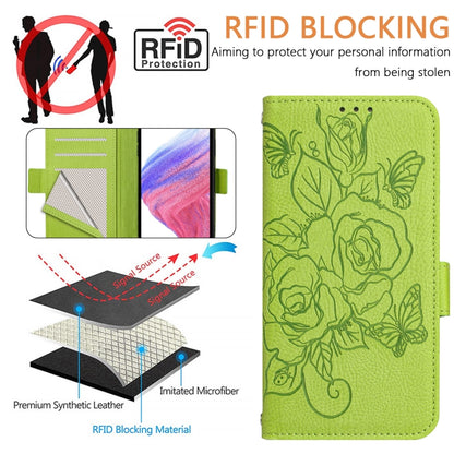 For Blackview A53 Embossed Rose RFID Anti-theft Leather Phone Case(Green) - More Brand by PMC Jewellery | Online Shopping South Africa | PMC Jewellery | Buy Now Pay Later Mobicred