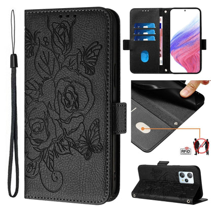 For Blackview A53 Embossed Rose RFID Anti-theft Leather Phone Case(Black) - More Brand by PMC Jewellery | Online Shopping South Africa | PMC Jewellery | Buy Now Pay Later Mobicred