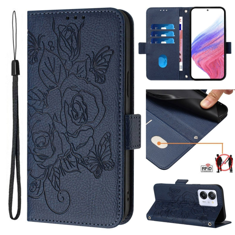 For Blackview Color 8 / Oscal Modern 8 Embossed Rose RFID Anti-theft Leather Phone Case(Dark Blue) - More Brand by PMC Jewellery | Online Shopping South Africa | PMC Jewellery | Buy Now Pay Later Mobicred