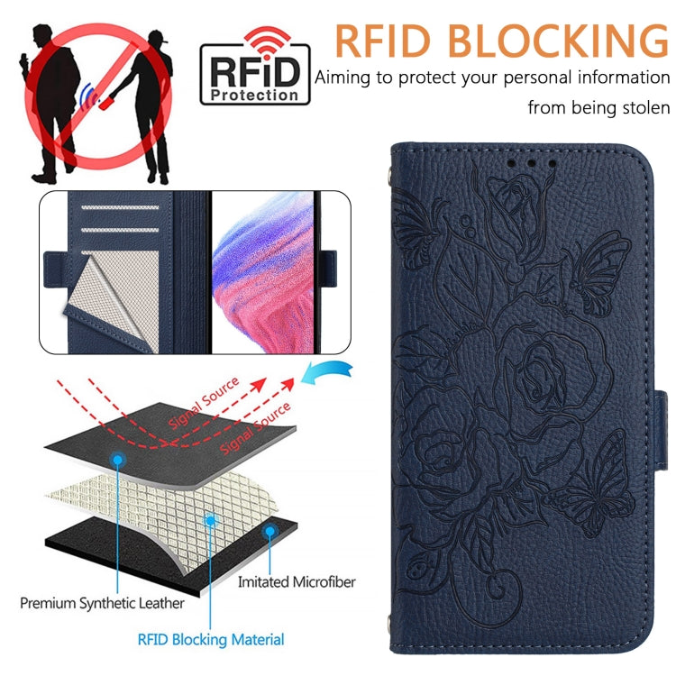 For Blackview Color 8 / Oscal Modern 8 Embossed Rose RFID Anti-theft Leather Phone Case(Dark Blue) - More Brand by PMC Jewellery | Online Shopping South Africa | PMC Jewellery | Buy Now Pay Later Mobicred