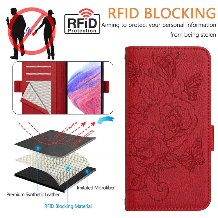 For Blackview WAVE 6C Embossed Rose RFID Anti-theft Leather Phone Case(Red) - More Brand by PMC Jewellery | Online Shopping South Africa | PMC Jewellery | Buy Now Pay Later Mobicred