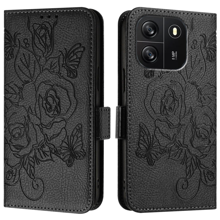 For Blackview WAVE 6C Embossed Rose RFID Anti-theft Leather Phone Case(Black) - More Brand by PMC Jewellery | Online Shopping South Africa | PMC Jewellery | Buy Now Pay Later Mobicred