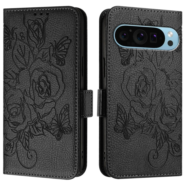 For Google Pixel 9 Pro XL Embossed Rose RFID Anti-theft Leather Phone Case(Black) - Google Cases by PMC Jewellery | Online Shopping South Africa | PMC Jewellery | Buy Now Pay Later Mobicred