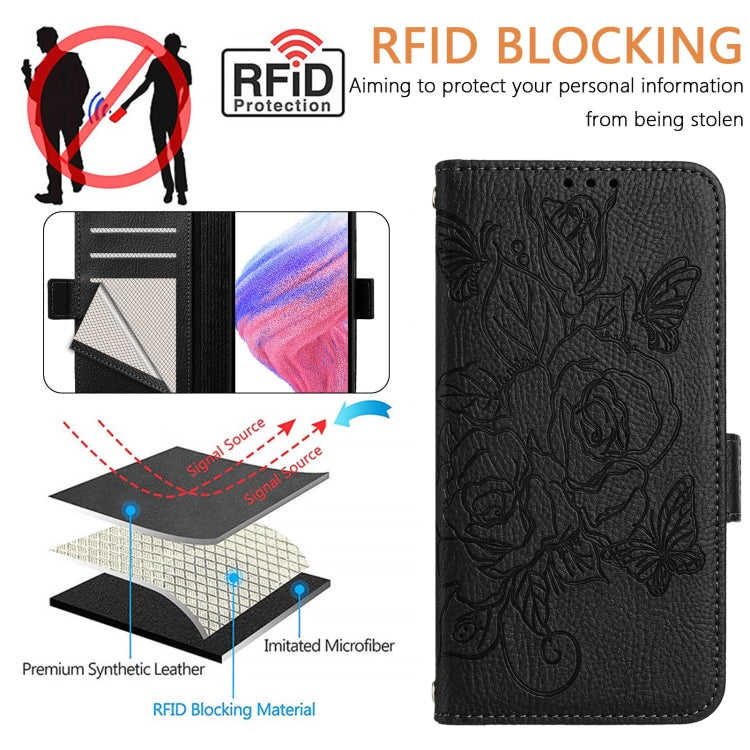 For Google Pixel 9 Pro XL Embossed Rose RFID Anti-theft Leather Phone Case(Black) - Google Cases by PMC Jewellery | Online Shopping South Africa | PMC Jewellery | Buy Now Pay Later Mobicred