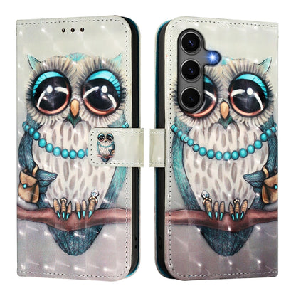 For Samsung Galaxy S25+ 5G 3D Painting Horizontal Flip Leather Phone Case(Grey Owl) - Galaxy S25+ 5G Cases by PMC Jewellery | Online Shopping South Africa | PMC Jewellery | Buy Now Pay Later Mobicred