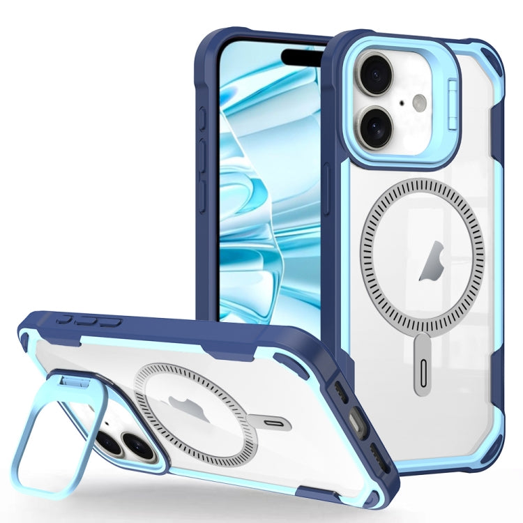 For iPhone 16 Plus Transparent Acrylic MagSafe Lens Holder Phone Case(Blue) - iPhone 16 Plus Cases by PMC TechLife | Online Shopping South Africa | PMC TechLife | Buy Now Pay Later Mobicred