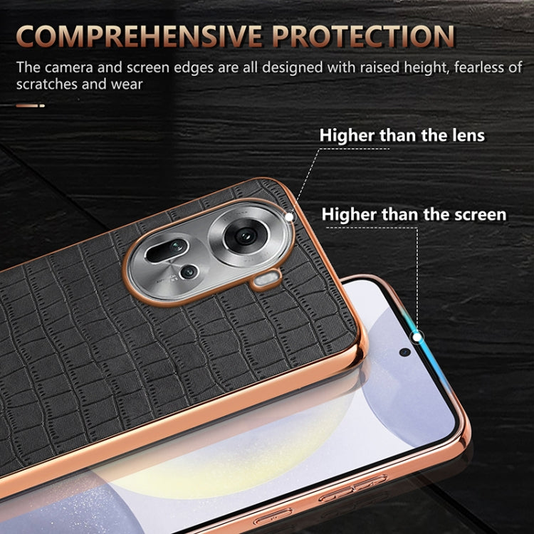 For OPPO Reno11 Global AZNS Electroplated Frame Crocodile Texture Full Coverage Phone Case(Brown) - Reno11 Cases by AZNS | Online Shopping South Africa | PMC Jewellery | Buy Now Pay Later Mobicred