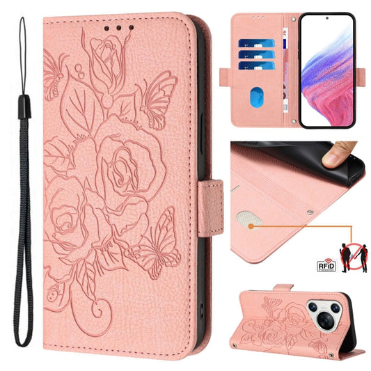 For Huawei Pura 70 Embossed Rose RFID Anti-theft Leather Phone Case(Pink) - Huawei Cases by PMC Jewellery | Online Shopping South Africa | PMC Jewellery | Buy Now Pay Later Mobicred