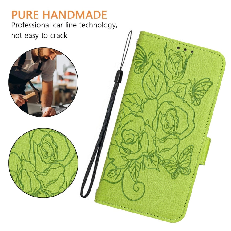 For Huawei Pura 70 Pro Embossed Rose RFID Anti-theft Leather Phone Case(Green) - Huawei Cases by PMC Jewellery | Online Shopping South Africa | PMC Jewellery | Buy Now Pay Later Mobicred