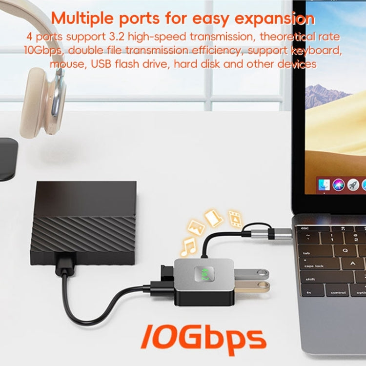 BYL-2320 4 in 2 USB + USB-C / Type-C to USB 3.2 4 Port HUB Adapter(Grey) - USB 3.0 HUB by PMC Jewellery | Online Shopping South Africa | PMC Jewellery | Buy Now Pay Later Mobicred