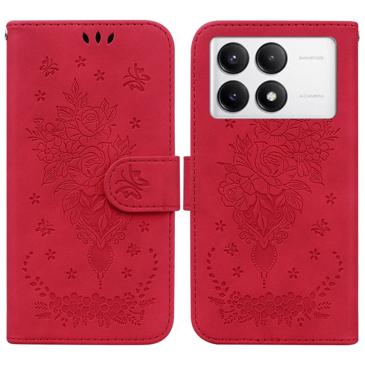 For Redmi K70 / K70 Pro Butterfly Rose Embossed Leather Phone Case(Red) - K70 Cases by PMC Jewellery | Online Shopping South Africa | PMC Jewellery | Buy Now Pay Later Mobicred