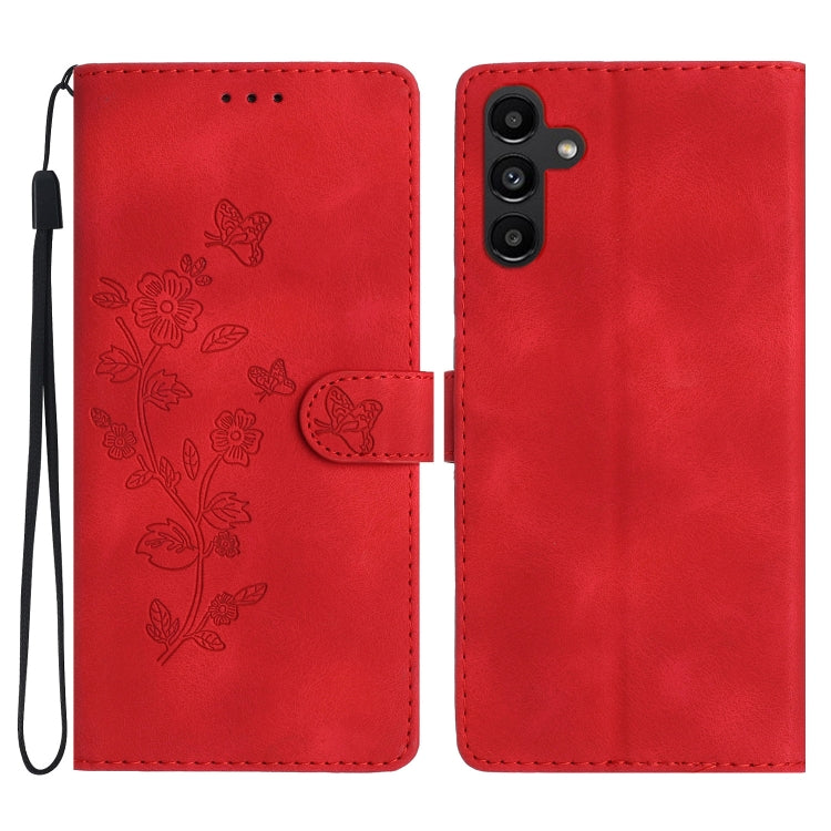 For Samsung Galaxy S25 5G Flower Butterfly Embossing Pattern Leather Phone Case(Red) - Galaxy S25 5G Cases by PMC Jewellery | Online Shopping South Africa | PMC Jewellery | Buy Now Pay Later Mobicred