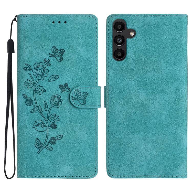 For Samsung Galaxy S25 5G Flower Butterfly Embossing Pattern Leather Phone Case(Sky Blue) - Galaxy S25 5G Cases by PMC Jewellery | Online Shopping South Africa | PMC Jewellery | Buy Now Pay Later Mobicred