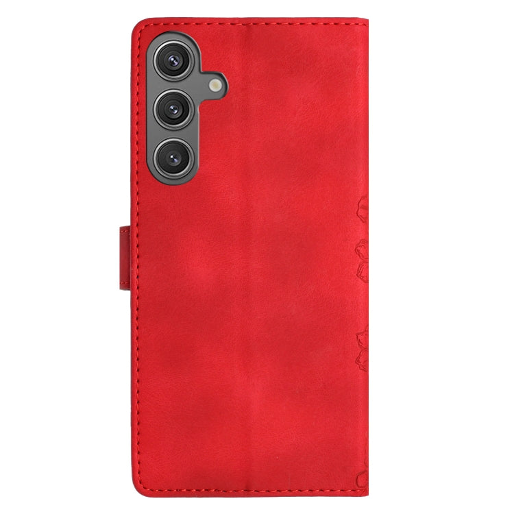 For Samsung Galaxy S25 5G Cherry Blossom Butterfly Skin Feel Embossed PU Phone Case(Red) - Galaxy S25 5G Cases by PMC Jewellery | Online Shopping South Africa | PMC Jewellery | Buy Now Pay Later Mobicred