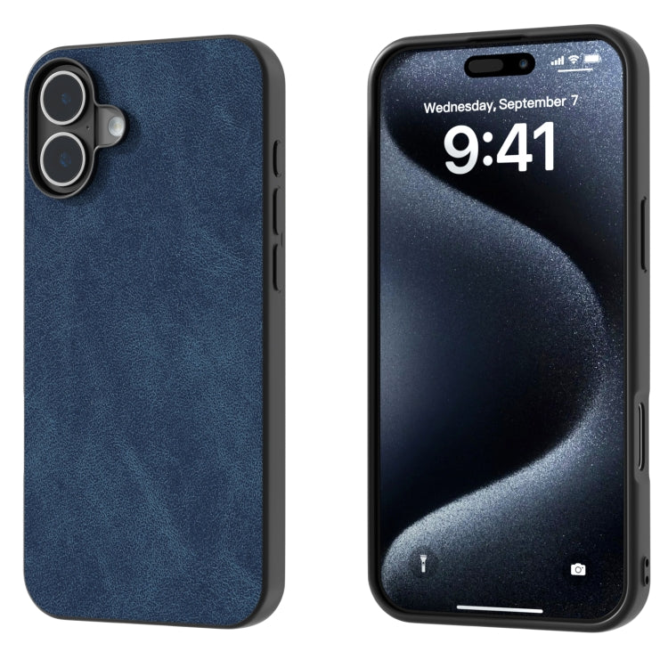 For iPhone 16 Black Frame PU Leather Full Coverage Phone Case(Blue) - iPhone 16 Cases by PMC TechLife | Online Shopping South Africa | PMC TechLife | Buy Now Pay Later Mobicred