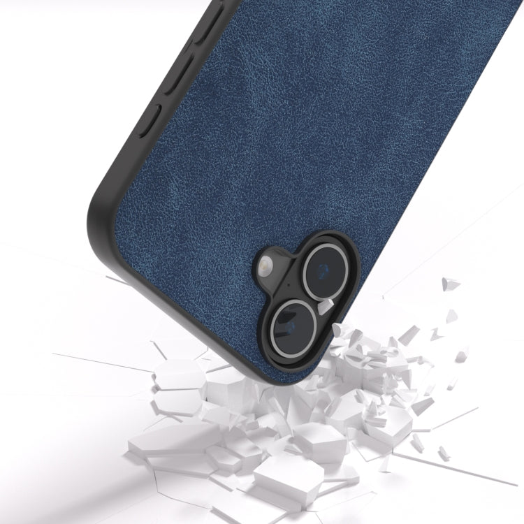 For iPhone 16 Black Frame PU Leather Full Coverage Phone Case(Blue) - iPhone 16 Cases by PMC TechLife | Online Shopping South Africa | PMC TechLife | Buy Now Pay Later Mobicred