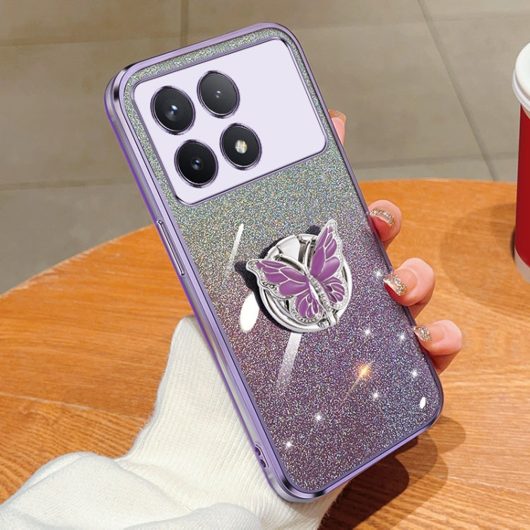 For Redmi K70 / K70 Pro Plated Gradient Glitter Butterfly Holder TPU Phone Case(Purple) - K70 Cases by PMC Jewellery | Online Shopping South Africa | PMC Jewellery | Buy Now Pay Later Mobicred