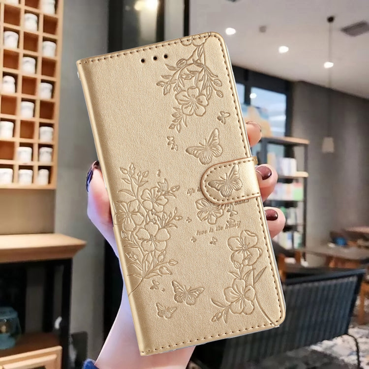 For iPhone 16 Pro Max Butterflies and Flowers Leather Phone Case(Gold) - iPhone 16 Pro Max Cases by PMC Jewellery | Online Shopping South Africa | PMC Jewellery | Buy Now Pay Later Mobicred