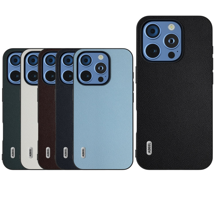 For iPhone 16 Pro Max ABEEL Black Frame Genuine Leather Elegant Phone Case(White) - iPhone 16 Pro Max Cases by PMC TechLife | Online Shopping South Africa | PMC TechLife | Buy Now Pay Later Mobicred