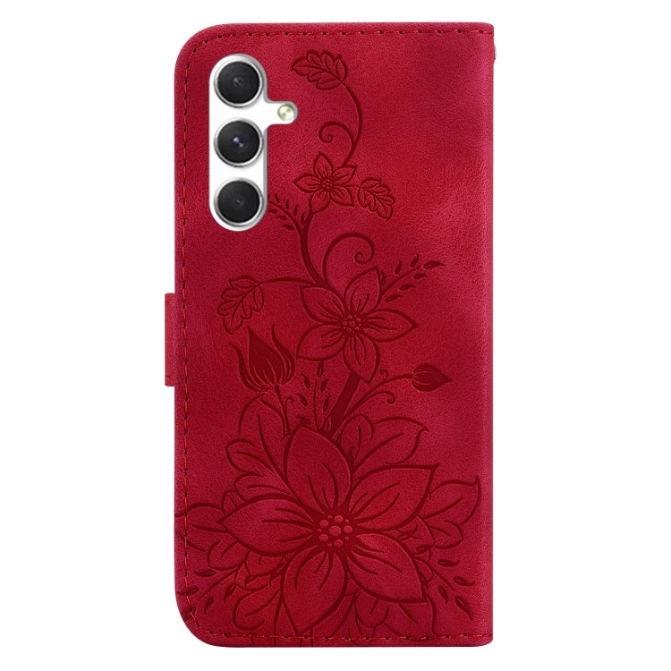 For Samsung Galaxy S25 5G Lily Embossed Leather Phone Case(Red) - Galaxy S25 5G Cases by PMC Jewellery | Online Shopping South Africa | PMC Jewellery | Buy Now Pay Later Mobicred