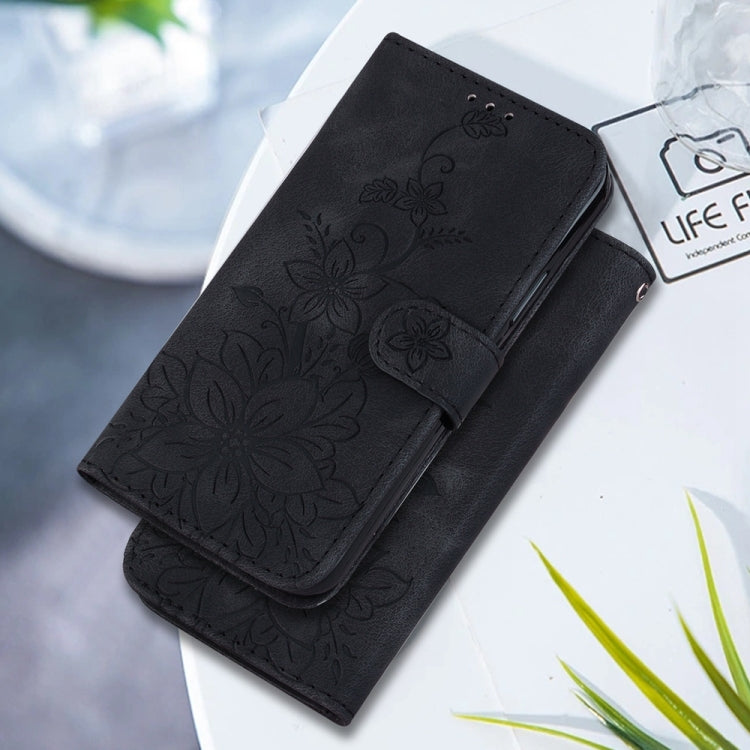 For Samsung Galaxy S25 5G Lily Embossed Leather Phone Case(Black) - Galaxy S25 5G Cases by PMC Jewellery | Online Shopping South Africa | PMC Jewellery | Buy Now Pay Later Mobicred