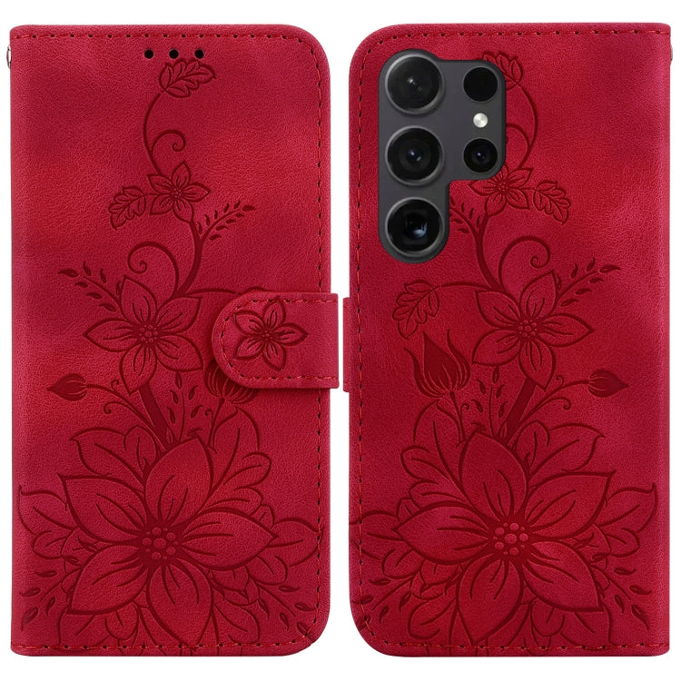 For Samsung Galaxy S25 Ultra 5G Lily Embossed Leather Phone Case(Red) - Galaxy S25 Ultra 5G Cases by PMC Jewellery | Online Shopping South Africa | PMC Jewellery | Buy Now Pay Later Mobicred