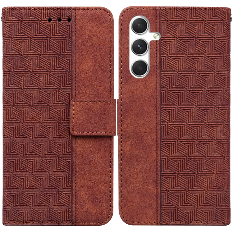 For Samsung Galaxy S25 5G Geometric Embossed Leather Phone Case(Brown) - Galaxy S25 5G Cases by PMC Jewellery | Online Shopping South Africa | PMC Jewellery | Buy Now Pay Later Mobicred