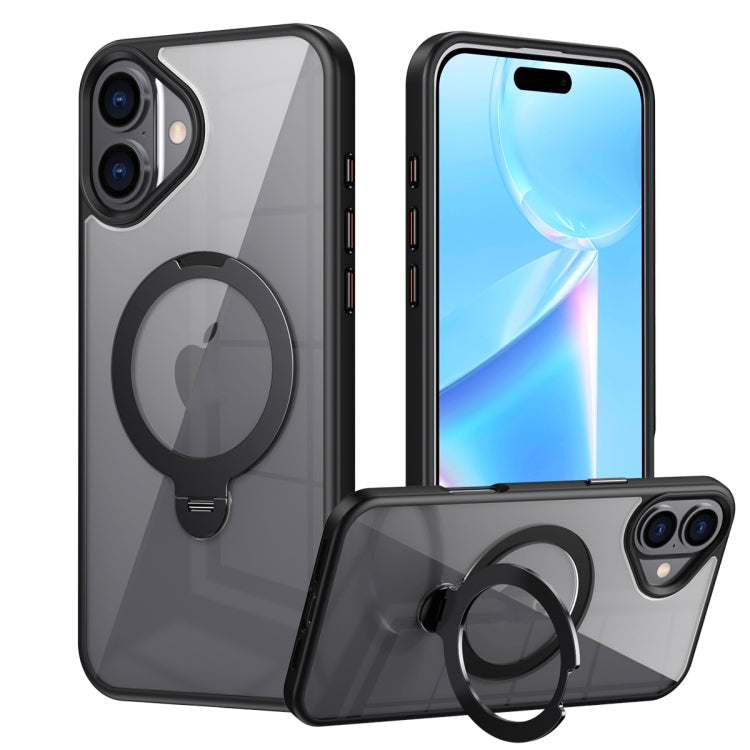 For iPhone 16 Transparent MagSafe Magnetic Rotating Ring Holder Phone Case(Black) - iPhone 16 Cases by PMC Jewellery | Online Shopping South Africa | PMC Jewellery | Buy Now Pay Later Mobicred