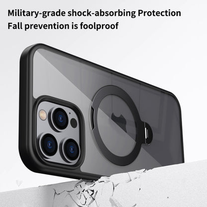 For iPhone 16 Transparent MagSafe Magnetic Rotating Ring Holder Phone Case(Black) - iPhone 16 Cases by PMC Jewellery | Online Shopping South Africa | PMC Jewellery | Buy Now Pay Later Mobicred