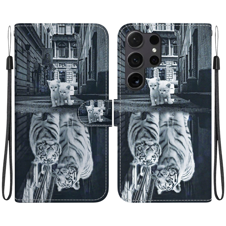 For Samsung Galaxy S25 Ultra 5G Crystal Texture Colored Drawing Leather Phone Case(Cat Tiger Reflection) - Galaxy S25 Ultra 5G Cases by PMC Jewellery | Online Shopping South Africa | PMC Jewellery | Buy Now Pay Later Mobicred