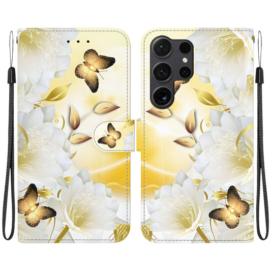 For Samsung Galaxy S25 Ultra 5G Crystal Texture Colored Drawing Leather Phone Case(Gold Butterfly Epiphyllum) - Galaxy S25 Ultra 5G Cases by PMC Jewellery | Online Shopping South Africa | PMC Jewellery | Buy Now Pay Later Mobicred