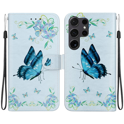 For Samsung Galaxy S25 Ultra 5G Crystal Texture Colored Drawing Leather Phone Case(Blue Pansies) - Galaxy S25 Ultra 5G Cases by PMC Jewellery | Online Shopping South Africa | PMC Jewellery | Buy Now Pay Later Mobicred