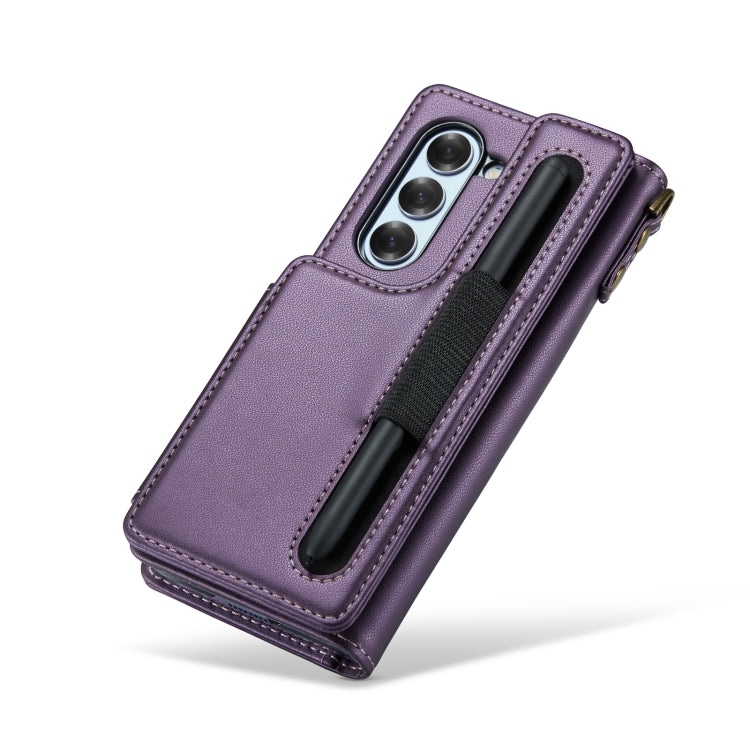 For Samsung Galaxy Z Fold6 5G CaseMe C22 PC+TPU Business Style RFID Anti-theft Lanyard Leather Phone Case with Pen Slot(Purple) - Galaxy Z Fold6 5G Cases by CaseMe | Online Shopping South Africa | PMC Jewellery | Buy Now Pay Later Mobicred