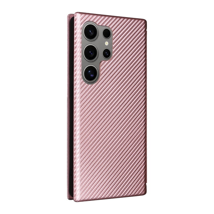 For Samsung Galaxy S25 Ultra 5G Carbon Fiber Texture Flip Leather Phone Case(Pink) - Galaxy S25 Ultra 5G Cases by PMC Jewellery | Online Shopping South Africa | PMC Jewellery | Buy Now Pay Later Mobicred