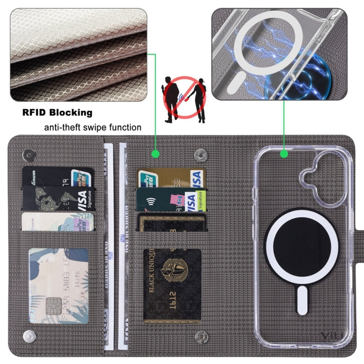 For iPhone 15 Plus ViLi GHA-C Series RFID MagSafe Magnetic Flip Leather Phone Case(Grey) - free shipping - PMC Jewellery - Order now!
