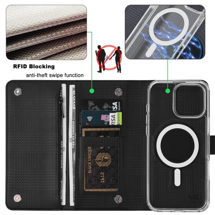 For iPhone 14 Plus ViLi GHB-C Series RFID MagSafe Magnetic Flip Leather Phone Case(Black) - iPhone 14 Plus Cases by ViLi | Online Shopping South Africa | PMC Jewellery | Buy Now Pay Later Mobicred