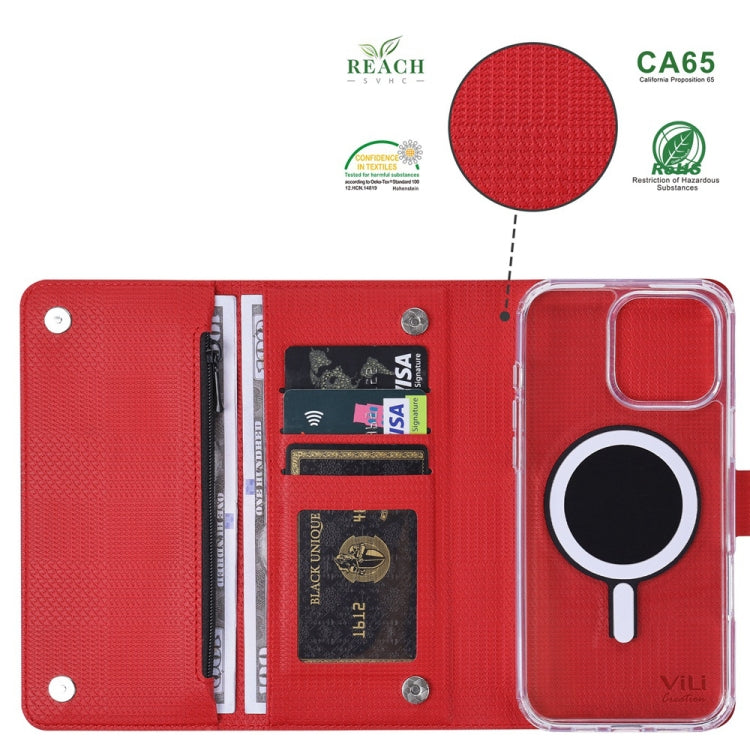 For iPhone 13 Pro Max ViLi GHB-C Series RFID MagSafe Magnetic Flip Leather Phone Case(Red) - iPhone 13 Pro Max Cases by ViLi | Online Shopping South Africa | PMC Jewellery | Buy Now Pay Later Mobicred