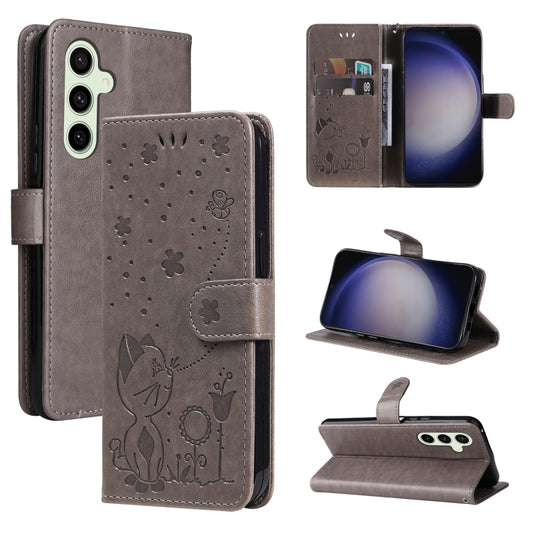 For Samsung Galaxy S25+ / S24+ 5G Cat and Bee Embossed Flip Leather Phone Case(Grey) - Galaxy S25+ 5G Cases by PMC Jewellery | Online Shopping South Africa | PMC Jewellery | Buy Now Pay Later Mobicred