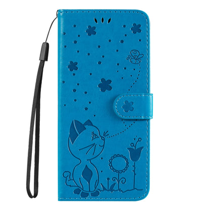 For Samsung Galaxy S25+ / S24+ 5G Cat and Bee Embossed Flip Leather Phone Case(Blue) - Galaxy S25+ 5G Cases by PMC Jewellery | Online Shopping South Africa | PMC Jewellery | Buy Now Pay Later Mobicred